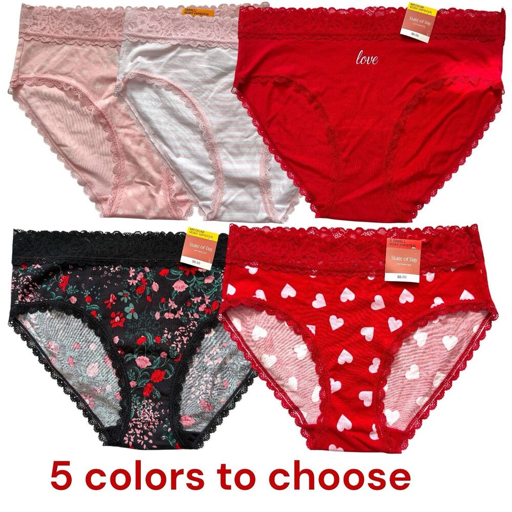 NWT State of Day Vday Hipster Panty Lace Trim Cotton Modal Underwear 5 Colors